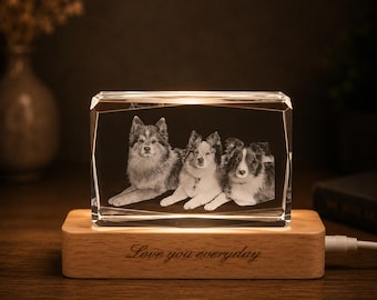 Custom 3D Crystal Photo Landscape, Personalized Engraved Picture Block, Wedding and Pet Memorial Gift