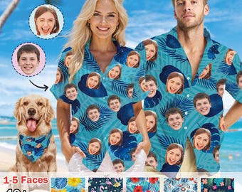 Camisa hawaiana personalizada con caras - Camisa de playa Aloha personalizada para hombres, mujeres y niños - Camisa con estampado tropical - Regalos para vacaciones familiares