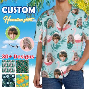 Custom Photo Hawaiian Shirt for Husband, Father - Men&#39;s Summer Vacation Shirt - Personalized Face Photo Hawaiian Shirt as Father&#39;s Day Gift