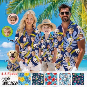 Custom Hawaiian Shirt with Face - Personalized Photo Hawaiian Shirt for Man, Woman, Kid and Pet - Summer Vacation and Party Gifts for Family