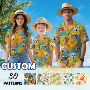 Custom Face Hawaiian Shirt -  Custom Hawaiian Shirt for Men, Women and Kids - Flower Personalized Hawaiian Shirt - Beach Party Family Shirt