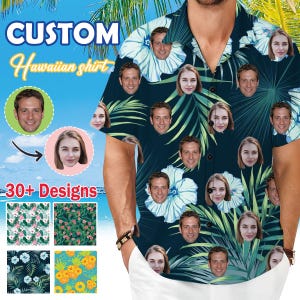 Custom Hawaiian Shirt with Photo Face - Personalized Short-sleeve Hawaiian Shirt for Men - Summer Vacation Gifts - Father&#39;s Day Gift for Dad