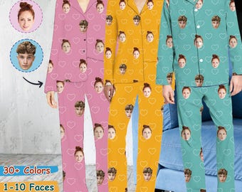 Personalized Photo Pajama Set - Custom Face Sleepwear - Multiple Colors Available - Unisex Gift - Birthday and Anniversary Gifts for Couple
