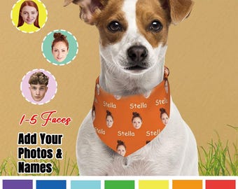 Custom Dog Bandana with Pet Faces & Name - Personalized Dog Scarf - Dog Lover Gift - Personalized Pet Accessory - Custom Pet Bandana Gift