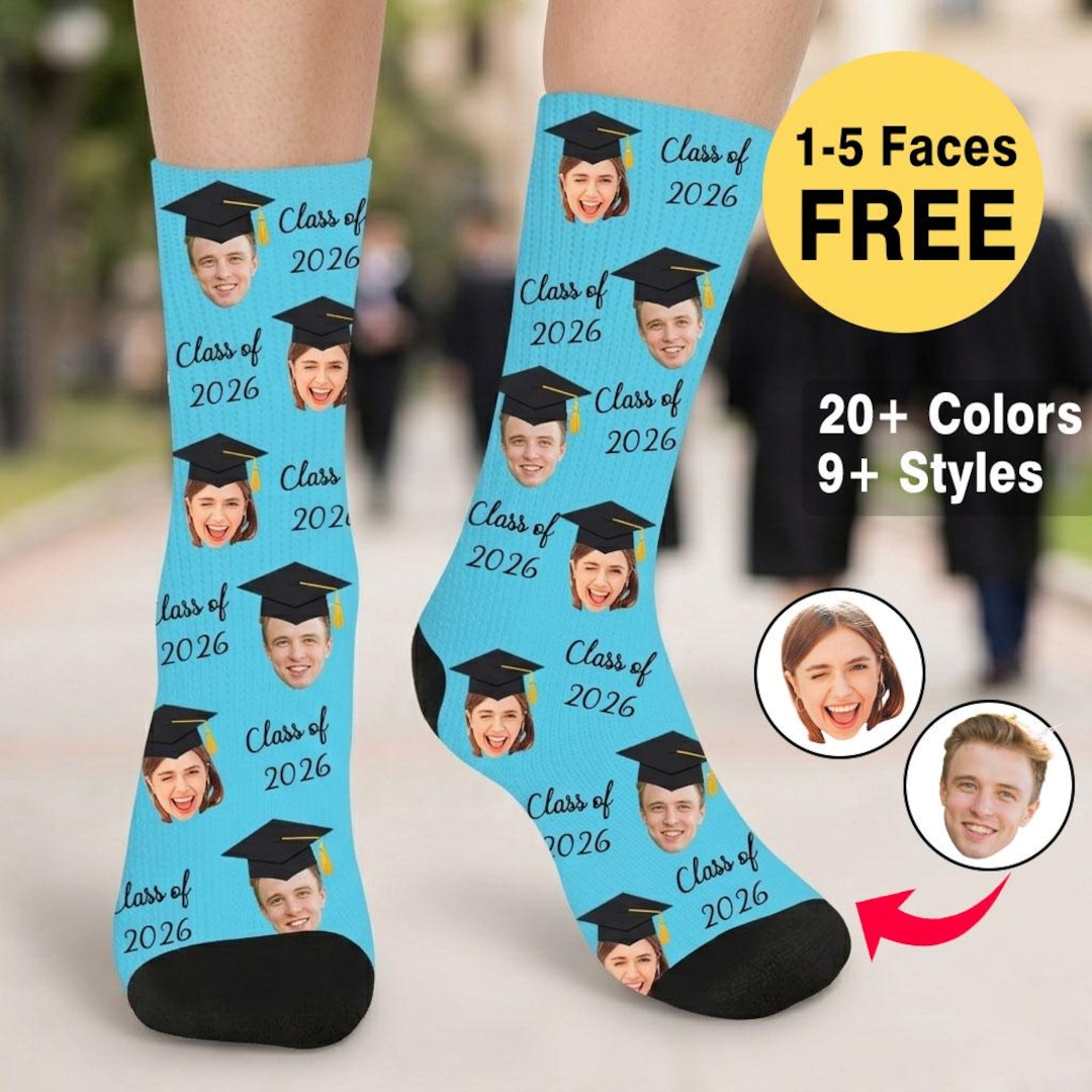Custom Graduation Socks With Face Photo | Personalized Class of 2026 ...
