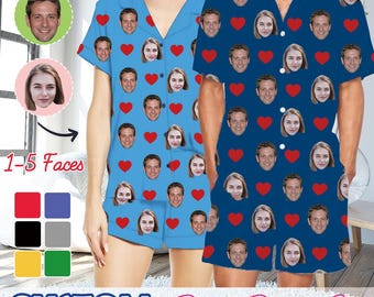 Pyjamaset met gepersonaliseerde foto - Gepersonaliseerde korte pyjama met foto voor mannen en vrouwen, grappige nachtkleding - Cadeau voor hem en haar - Vaderdagcadeau