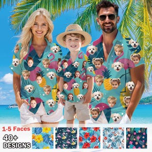 Custom Hawaiian Shirt with Face - Personalized Hawaiian Shirt for Men and Women - Tropical Flower Hawaiian Shirt - Family Vacation Gift