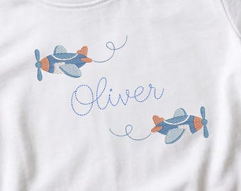 Airplane Sketch Embroidery Design, Vintage Plane Sketch, Baby Boy Aviation Theme Machine Embroidery File, Instant Download
