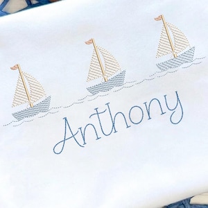Patriotic Sailboat Sketch Embroidery Design, Flag Coastal Trio, Sketch Stitch Light Fill, Summer Machine Embroidery Digital Download