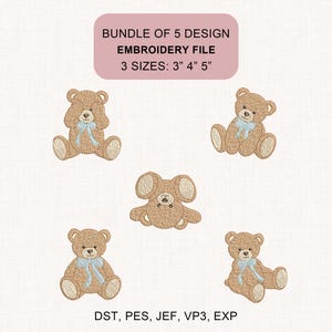 Teddy Bear Embroidery Design Bundle, Cute Bear Set, Baby Teddy Collection, Nursery Embroidery Design, PES DST file,  Instant Download