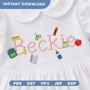Build Your Own School Supplies Embroidery, Apple Pencil Crayon Backpack Books, Teacher Icons, Back to School, PES DST, Instant Download