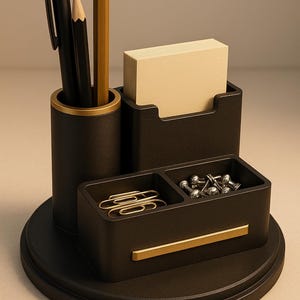 Desk Organizer STL | 3D Printable Pencil Holder, Card Stand, Paperclip Tray | Modern Office Accessories | Digital File for 3D Print