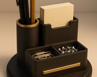 Organiseur de bureau STL | Porte-crayons imprimables en 3D, porte-cartes, porte-trombones | Accessoires de bureau modernes | Fichier numérique pour impression 3D