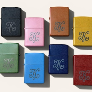 Custom Engraved Lighter with Initial Monogram, Personalized Windproof Refillable Pocket Lighter, 10 Colors
