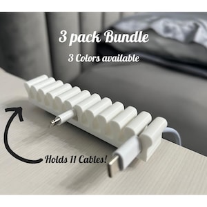 Mount Anywhere 3-Pack 11-Port Cable Organizer – Desk Cord Holder Set for Charging Cables | 3D Printed Wire Organizer Bundle
