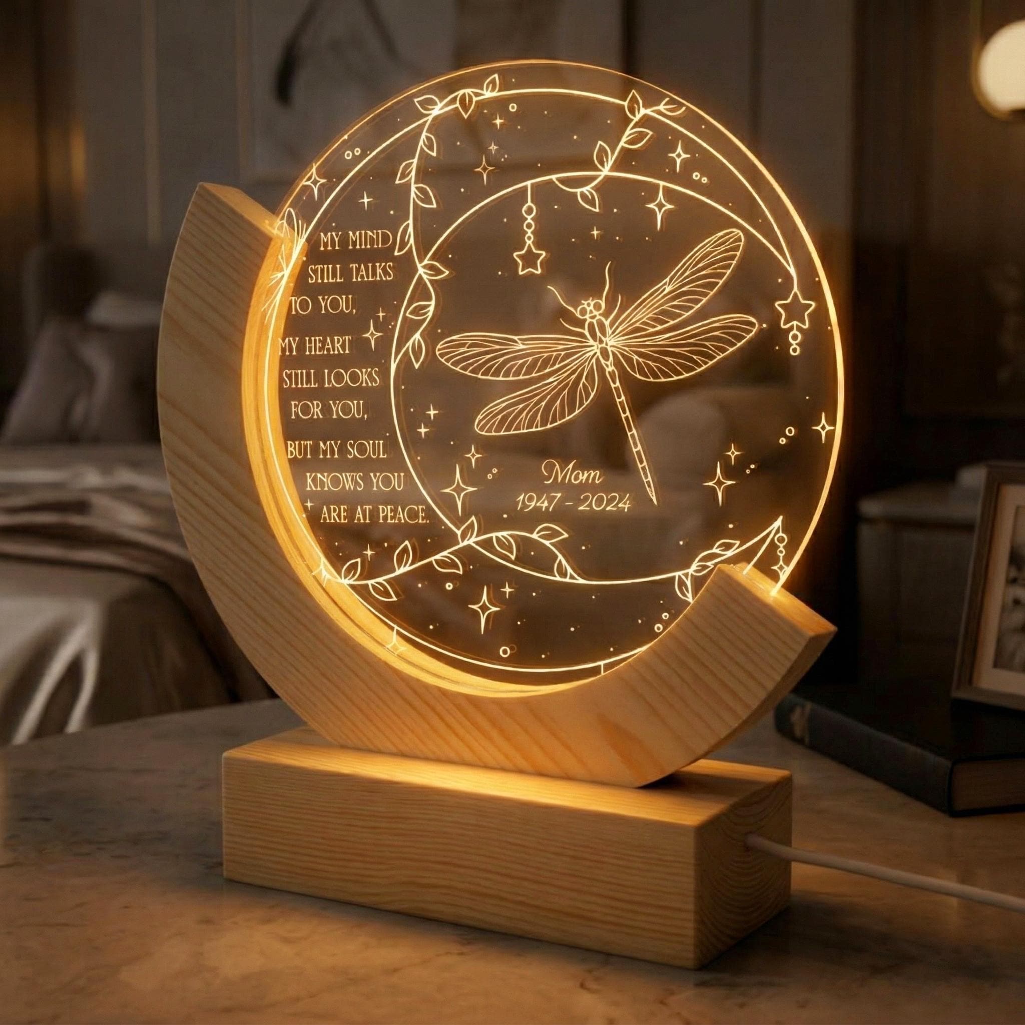 Personalized Memorial Dragonfly LED Night Light, Custom Name & Dates ...