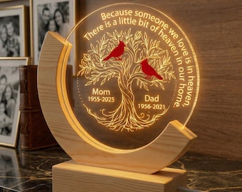 Personalized Cardinal Memorial Lamp, Custom Name Engraved Tree of Life Night Light, Handmade Sympathy Gift, Loss of Mom Dad