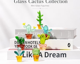 Handgemaakt mini glazen cactusbeeldje, bureauplankdecor, housewarmingcadeau plantenliefhebber