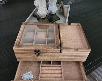 6-Slot Wooden Watch Box with Drawer: Men's Display Case