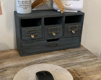 Wood Desk Organizer With Drawers, Vintage Desktop Storage Cabinet ...