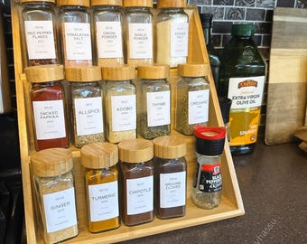 3-Tier Bamboo Spice Rack Organizer: Freestanding Kitchen Storage