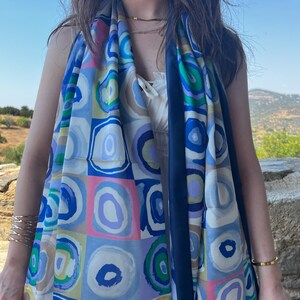 Large Silk Scarf 192x74 cm (75.5&#39;&#39;x29.13&#39;&#39;) Kandinsky Painting, Artistic Abstract Print Silk Wrap, Colorful Luxury Fashion Accessory