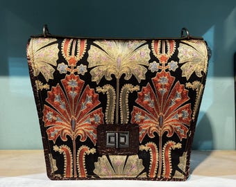 Borsa in pelle Suzani realizzata a mano – Borsa a tracolla e a mano con ricami floreali, pochette artigianale unica