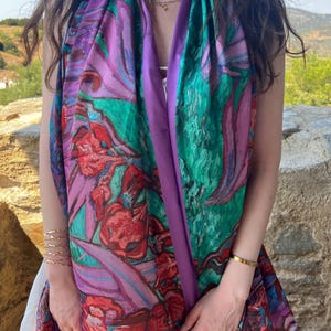Large Silk Scarf 192x74 cm (75.5&#39;&#39;x29.13&#39;&#39;) Vincent Van Gogh Painting, Artistic Abstract Print Silk Wrap, Colorful Luxury Fashion Accessory