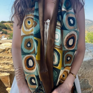 Large Silk Scarf 192x74 cm (75.5&#39;&#39;x29.13&#39;&#39;) Kandinsky Painting, Artistic Abstract Print Silk Wrap, Colorful Luxury Fashion Accessory