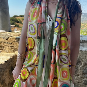 Large Silk Scarf 192x74 cm (75.5&#39;&#39;x29.13&#39;&#39;) Kandinsky Painting, Artistic Abstract Print Silk Wrap, Colorful Luxury Fashion Accessory