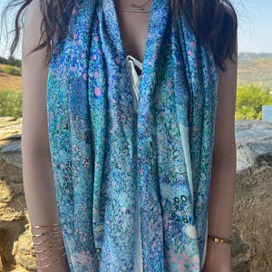 Large Silk Scarf 192x74 cm (75.5&#39;&#39;x29.13&#39;&#39;) Gustav Klimt Painting, Artistic Abstract Print Silk Wrap, Colorful Luxury Fashion Accessory
