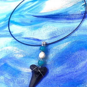 Turquoise Shark Tooth Choker | Real Fossil Shark Tooth Necklace | Handmade Coastal Jewelry for Beach Bums & Surfer Babes