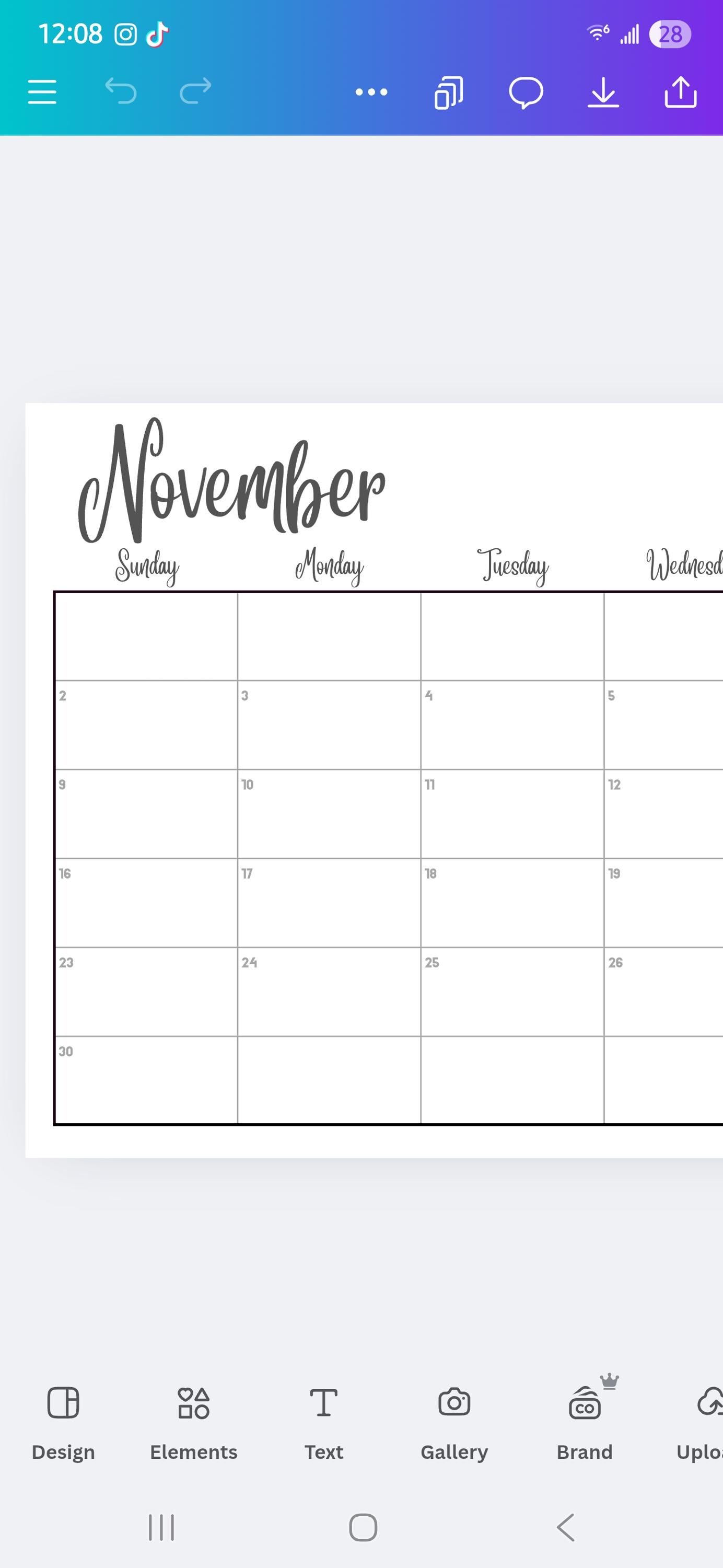 November Calendar Template - Etsy