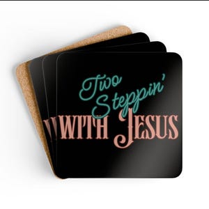 Juego de posavasos de Jesús, posavasos religiosos, juego de 2, posavasos de madera de corcho, decoración cristiana para el hogar