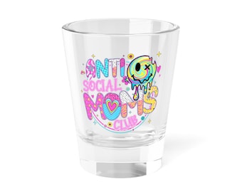 Vaso de chupito del Club de Mamás Antisociales / 44 ml (1.5 oz) con logo de donut neón, vaso kawaii