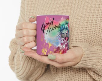 Colorful Sugar Skull Ceramic Mug, Unique Coffee Cup, Boho Decor, Day of the Dead Mug, Gift for Her, Kitchen Art