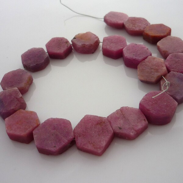 Rough ruby natural for hexagon beads 11-12mm 1/2 strand