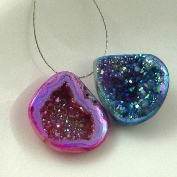 Stunning pink blue & purple titanium druzy pendants