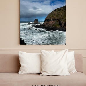 Stormy Ocean Cliff Wall Art – Wild Coastal Landscape Printable, Seascape Photography, Digital Download, Dark Rock Beach Print for Home Decor