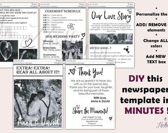 Personalized luxury wedding newspaper template: Editable Canva Program Digital Download