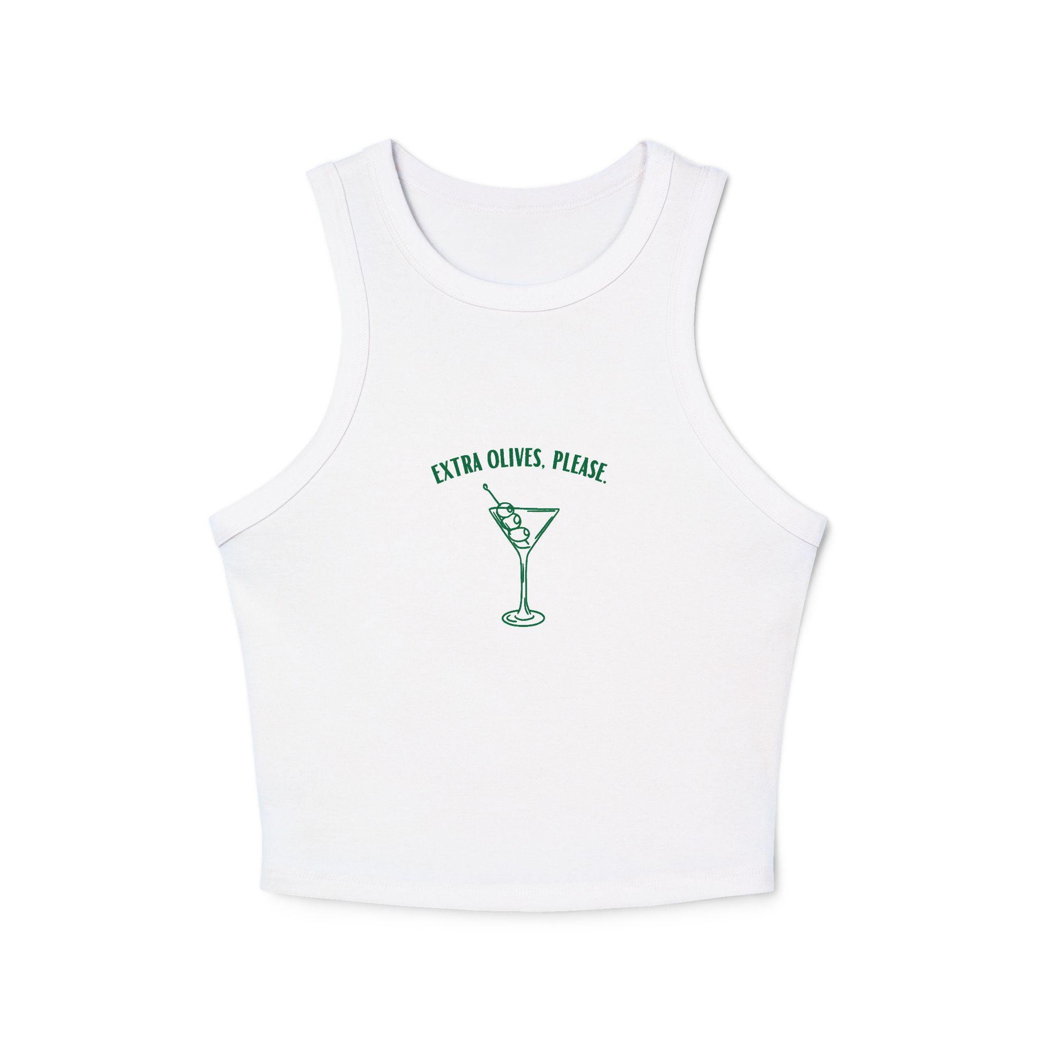 Extra Oliven Bitte Damen Micro Rib Racer Tank Top, Cocktail Tank, Sommer Top, Party Kleidung, Geschenk für Cocktail Liebhaber
