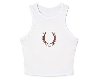 Lucky Hufeisen Micro Rib Racer Tank Top, Cowgirl Style Top, Western Fashion Tee, Vintage Grafik Tank, Geschenk für Pferdeliebhaber
