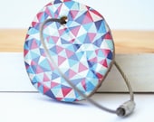 Wood resin keychain with stainless  cable wire, keyring, geometric triangles small