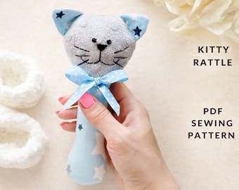 Patrón de costura en PDF para sonajero de gatito | Juguete sonajero para bebé | Descarga digital de un bonito sonajero hecho a mano con tutorial de costura