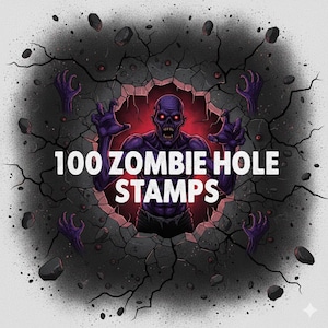 Ponad 100 stempli Procreate Zombie Hole | Pędzle Procreate Horror | Rany zombie, tekstury krwi, rozdarcia skóry | Zestaw stempli cyfrowych