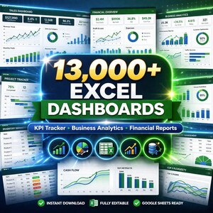 13,000+ Excel Dashboard Templates Bundle | KPI Tracker, Business Analytics, Financial Reports, Data Visualization XLS Pack