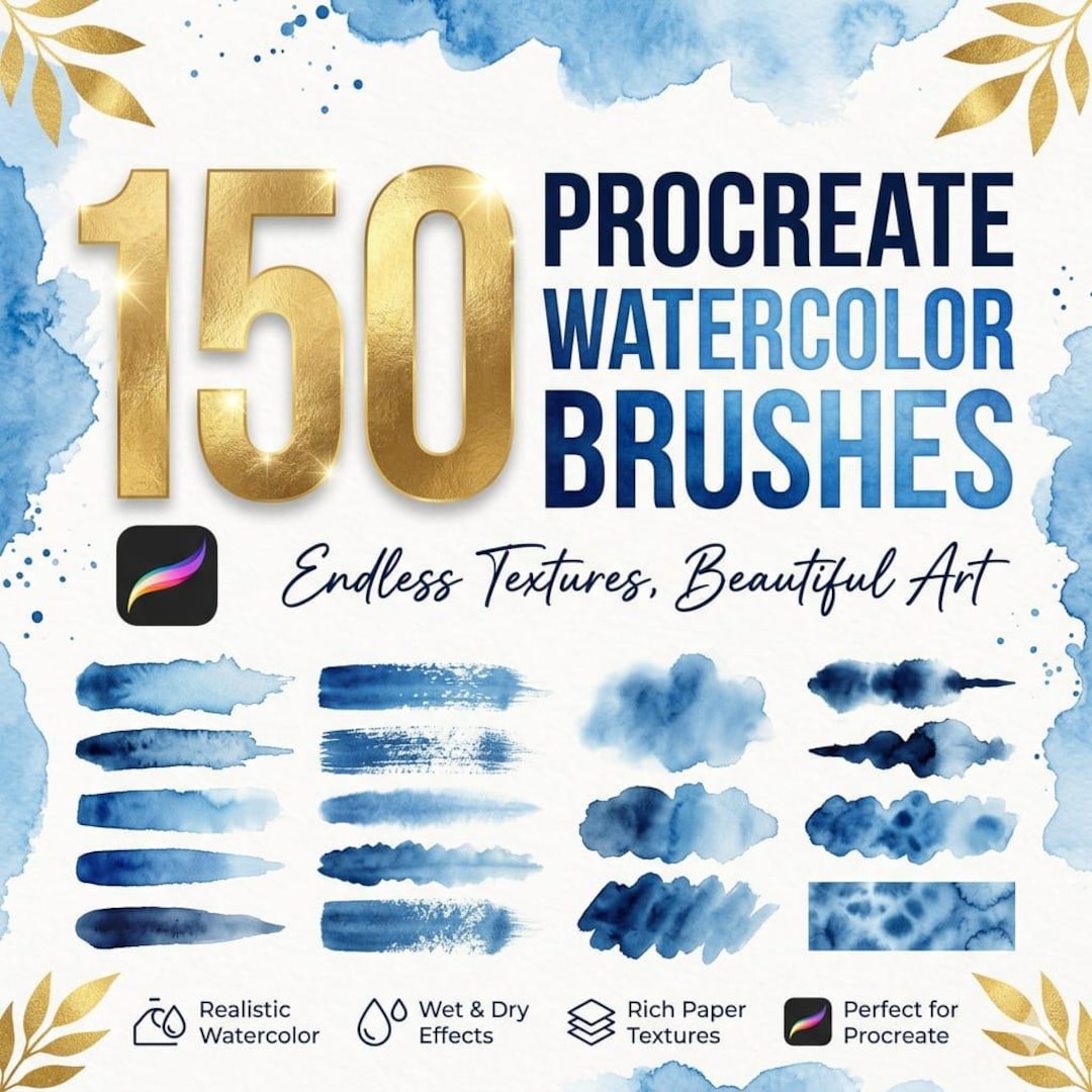 150+ Procreate Watercolor Brushes Texture Brushes, Digital Painting Kit ...