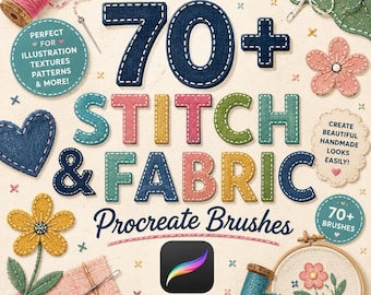 70種類以上のステッチ＆ファブリック用Procreateブラシ｜iPad用縫製テクスチャブラシ｜刺繍布ブラシセット