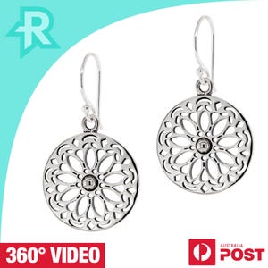 Circular Mandala Flower Sterling Silver 925 Hook Earrings