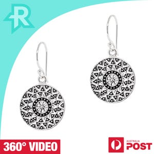 Ethnic Sun Mandala Sterling Silver 925 Hook Earrings